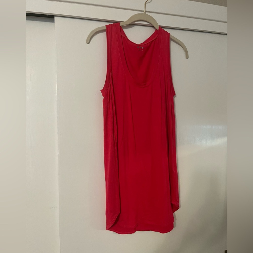 Three dots hot pink tank top.  Longer cut. Size large.  Light weight